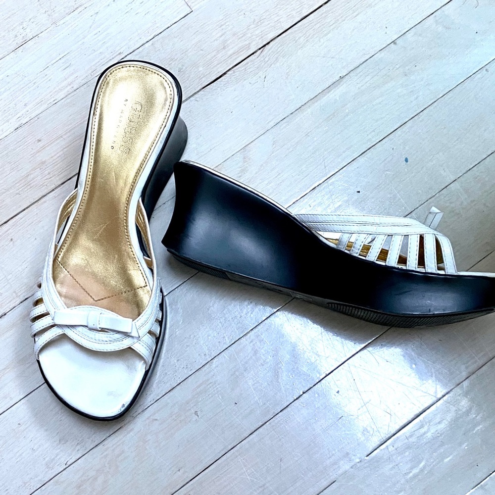 Guess White Platform Wedge Sandals
